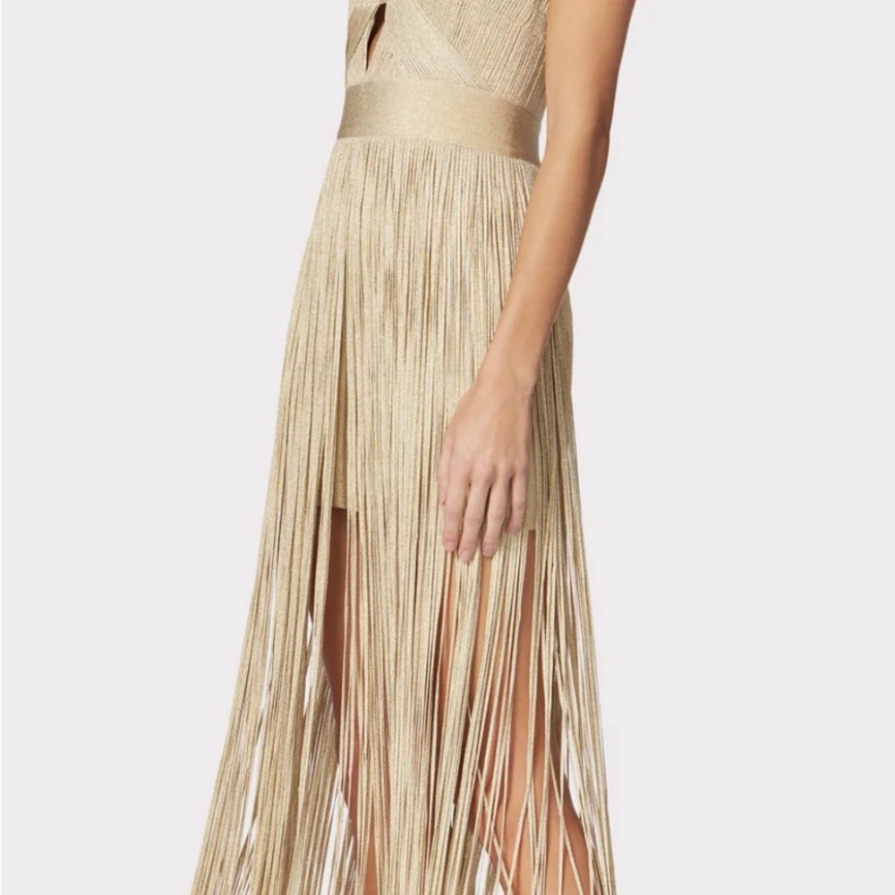 CONTOUR BUST METALLIC FRINGE GOWN Herve Leger Gold NWT - Picture 4 of 7
